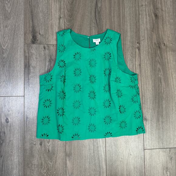 J.Crew Eyelet Shell Tank Top SZ M Dublin Green Lined Sleeveless Crew Neck Cotton - Picture 3 of 8